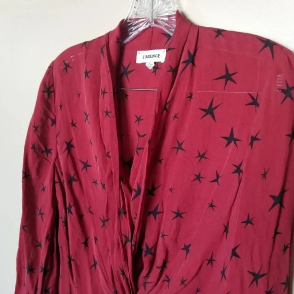 L'AGENCE Mariposa Star-Print  Silk Crossover Blouse S - Picture 12 of 15